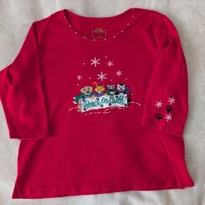 Allyson Whitmore Red 'Peace on Earth' Long Sleeve Holiday Tee